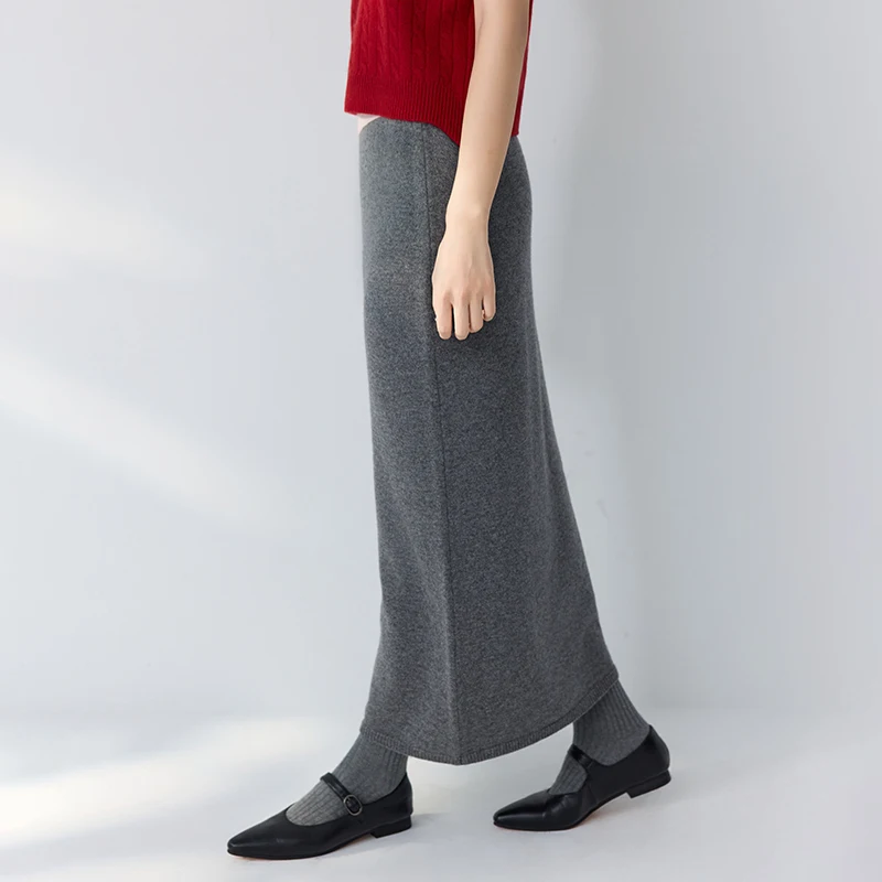 2026 New Style 100% Merino Wool Long Versatile Classic Midi Skirt Women Spring Summer Casual Elegant Soft Knitted Skirt