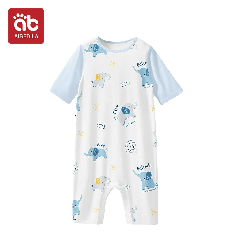 

AIBEDILA Spring Autumn Newborn Baby Rompers Organic Cotton Solid Soft Infant Jumpsuit With Boy Girls Short Sleeve Bebe Pajamas