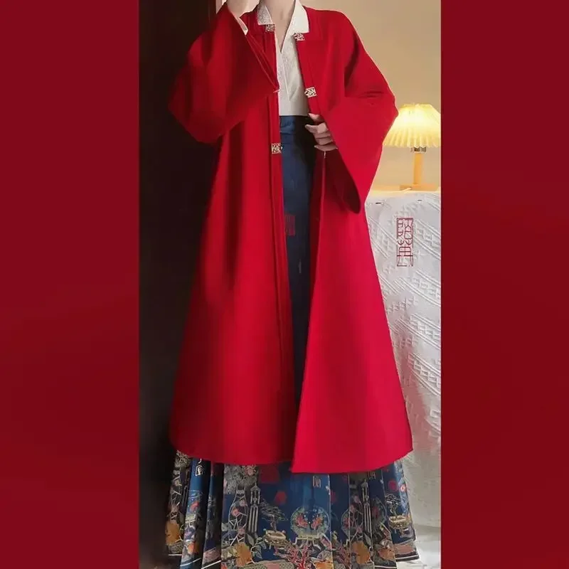 Original Chinese Traditional White Cross Collar Embroidered Long Sleeved Hanfu Shirt for Women 2024 Autumn Casual Tops Plus Size