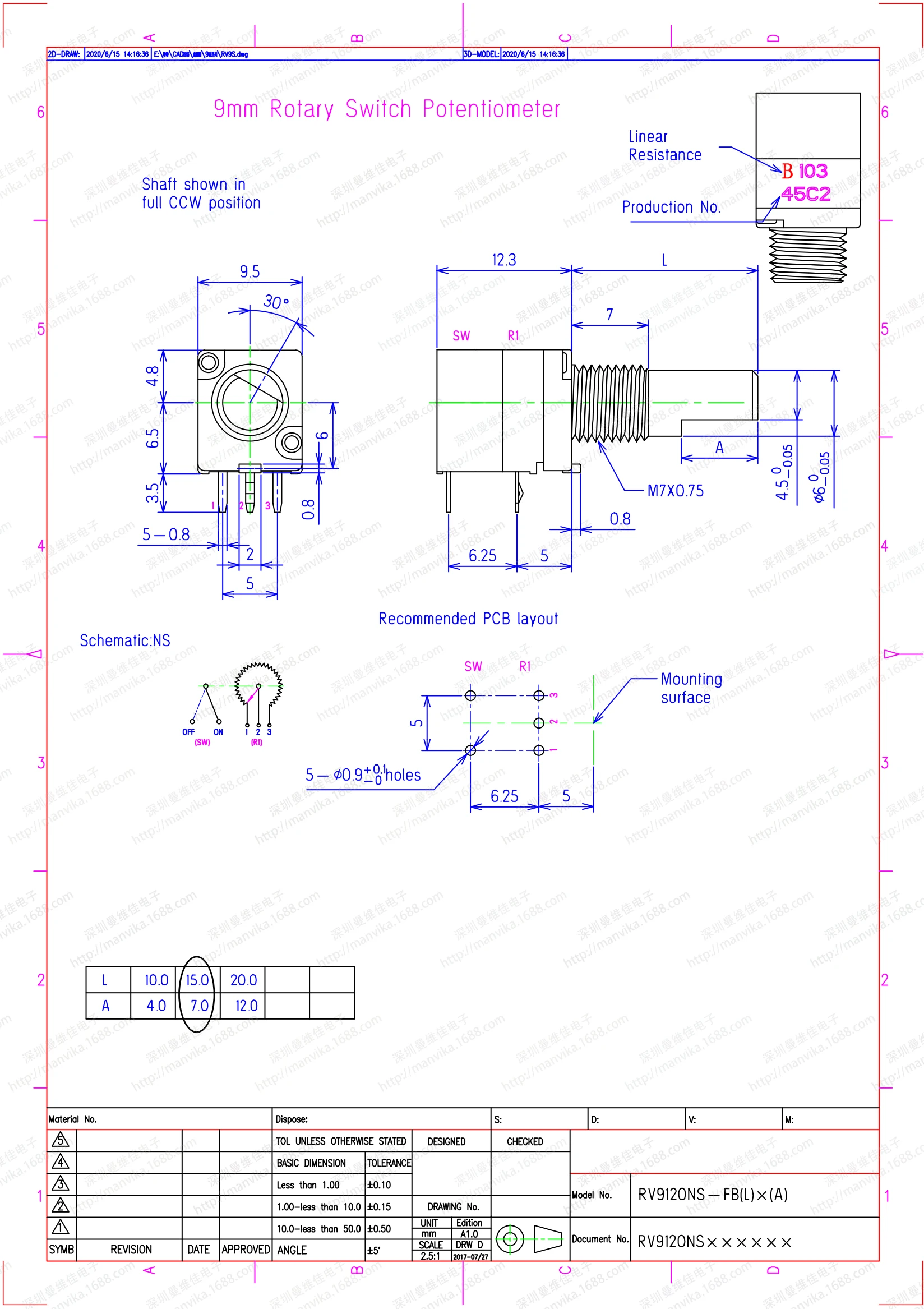 SANNI potentiometer switch B10K