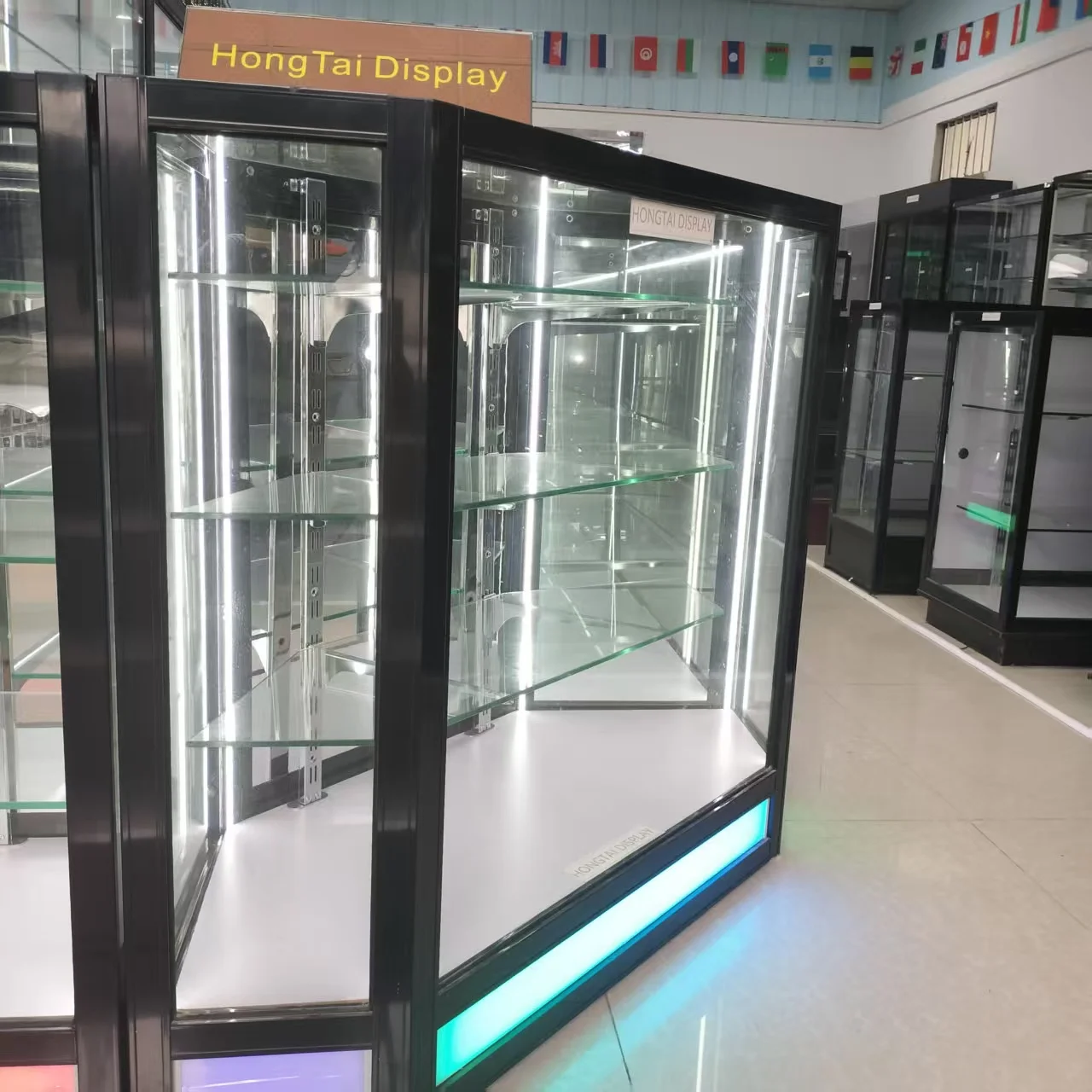 Custom.Hexagonal Showcase Counter With Multi Color Light and Strips Light Shop Fitting Smoke Shop Display for  Showcase Cabinet