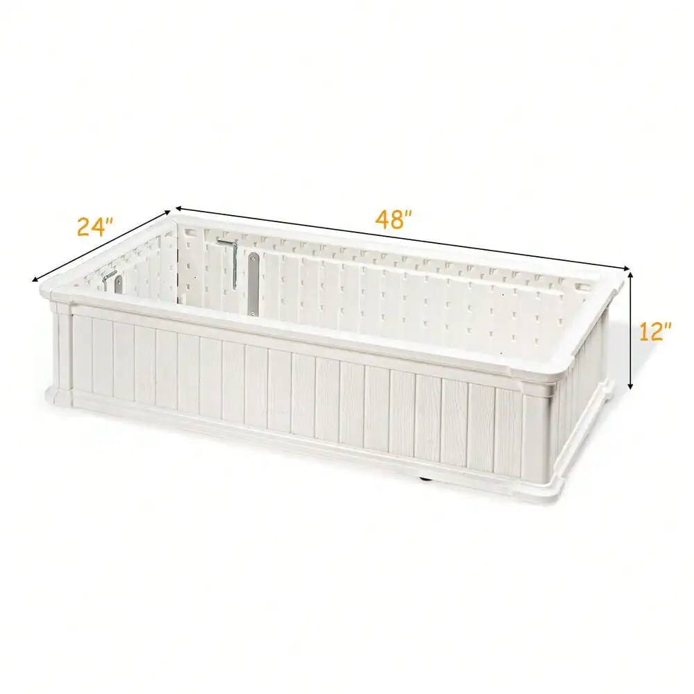 2 uds cama de jardín elevada caja de plantas rectangular macetero flor vegetal blanco