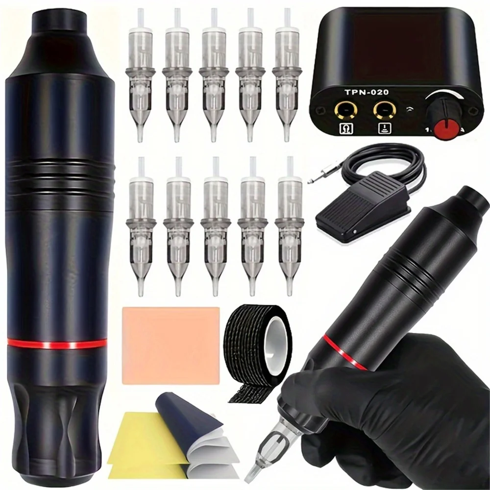 Professional Tattoo Machine Kit Complete DC Jack Rotary Machine Pen with 10pc Cartridge Needle For Tattoo Beginner Sets