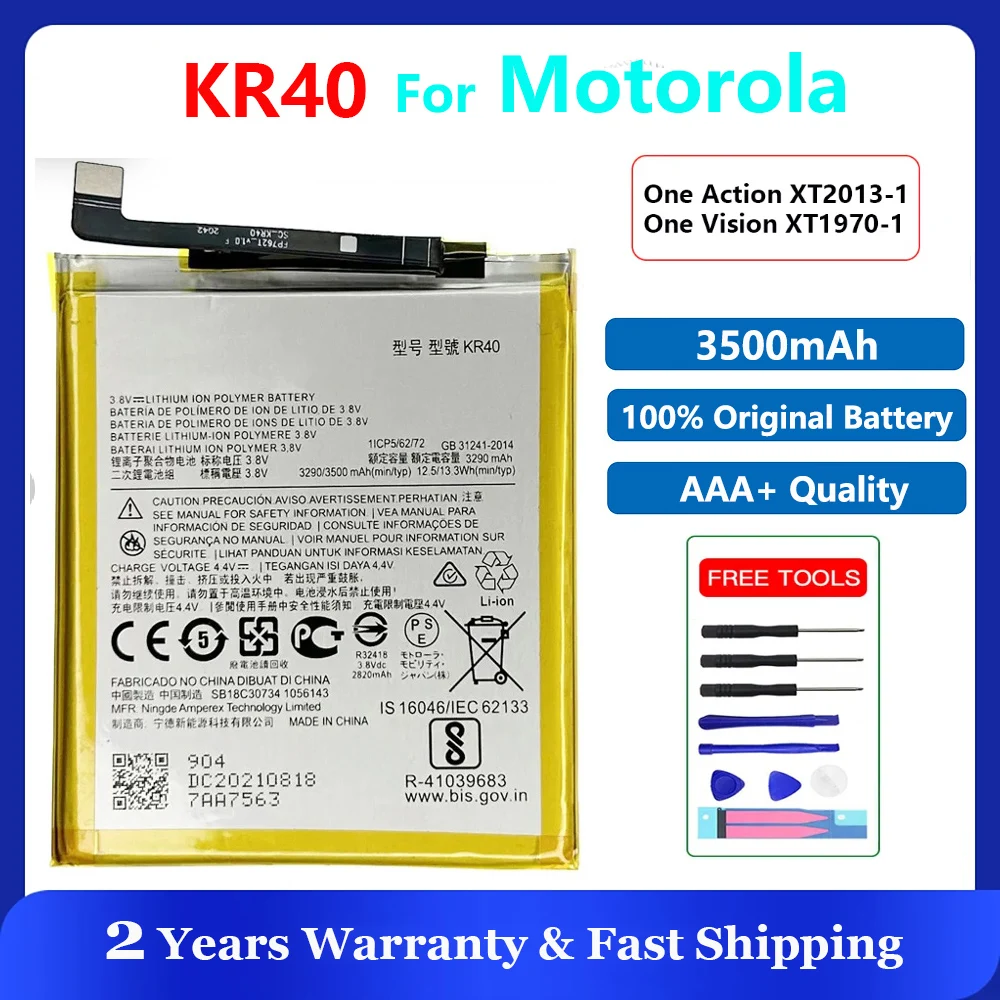 100% New Genuine 3500mAh KR40 Battery For Motorola Moto One Action XT2013-1 / One Vision XT1970-1 Replacement Batteries