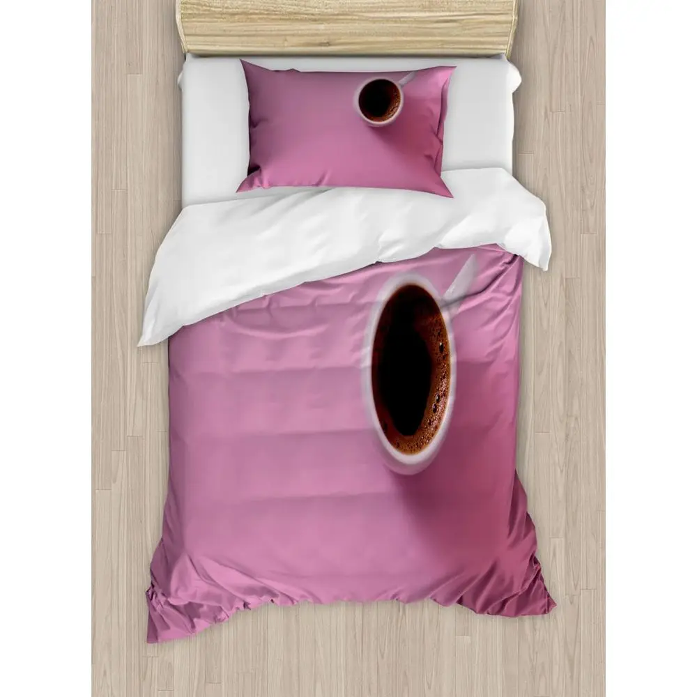 

2-Piece Queen Duvet Cover Set with 4 Pillowcases, Pink & Brown, Urban Chic Coffee Themed