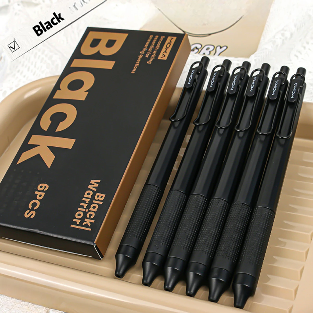 6pcs ,Retractable Gel Ink Pen,  Silicone Pen Grip ST Tip, Quick-Drying Ink No Smudge 0.5mm Black Ink,Smooth Writting ,Christmas