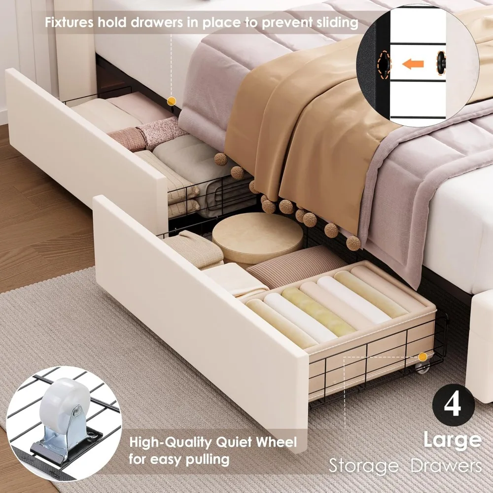 Upholstered Twin LED Bed Frame with Charging Station Headboard , Velvet Crystal Button-Tufted  Twin Size Platform Bed Frames