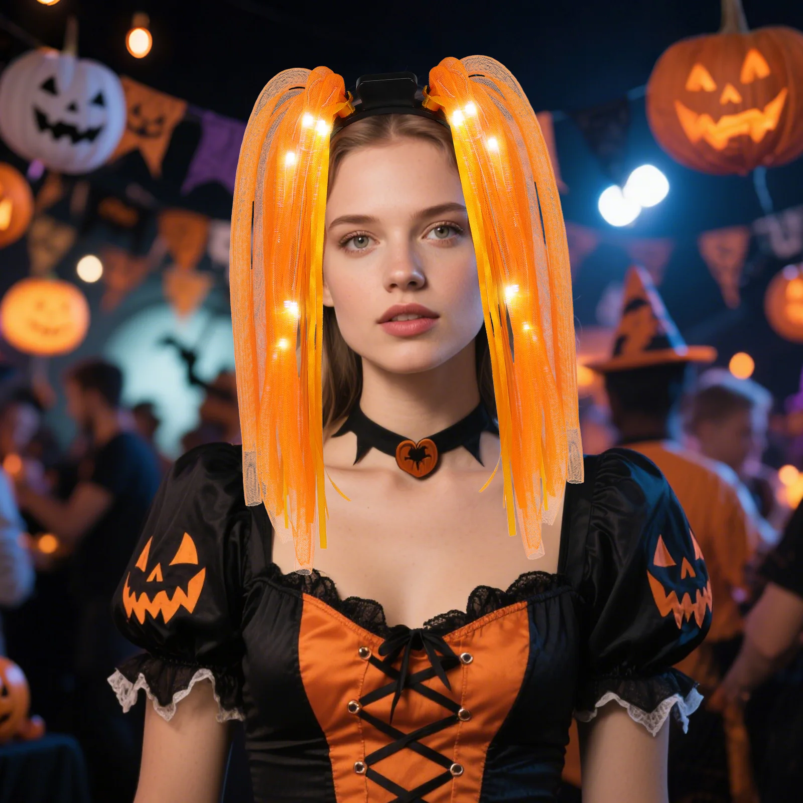 

1pc Luminous Tube Head Band Orange Flashing Led Hair Extensions For Parties Halloween Cosplay Night Events Glow Headdress