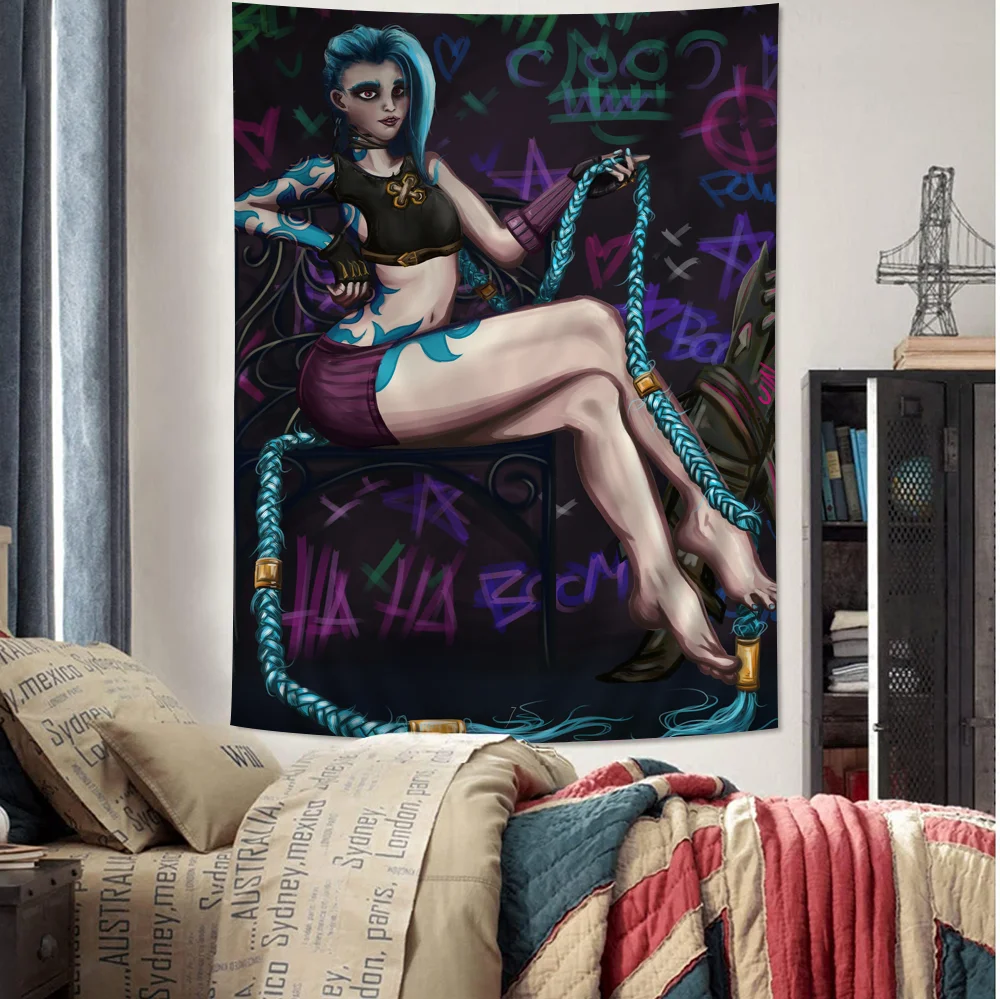 

Cartoon Game Arcane L-LOL J-Jinx DIY Wall Tapestry Hanging Tarot Hippie Wall Rugs Dorm Home Decor