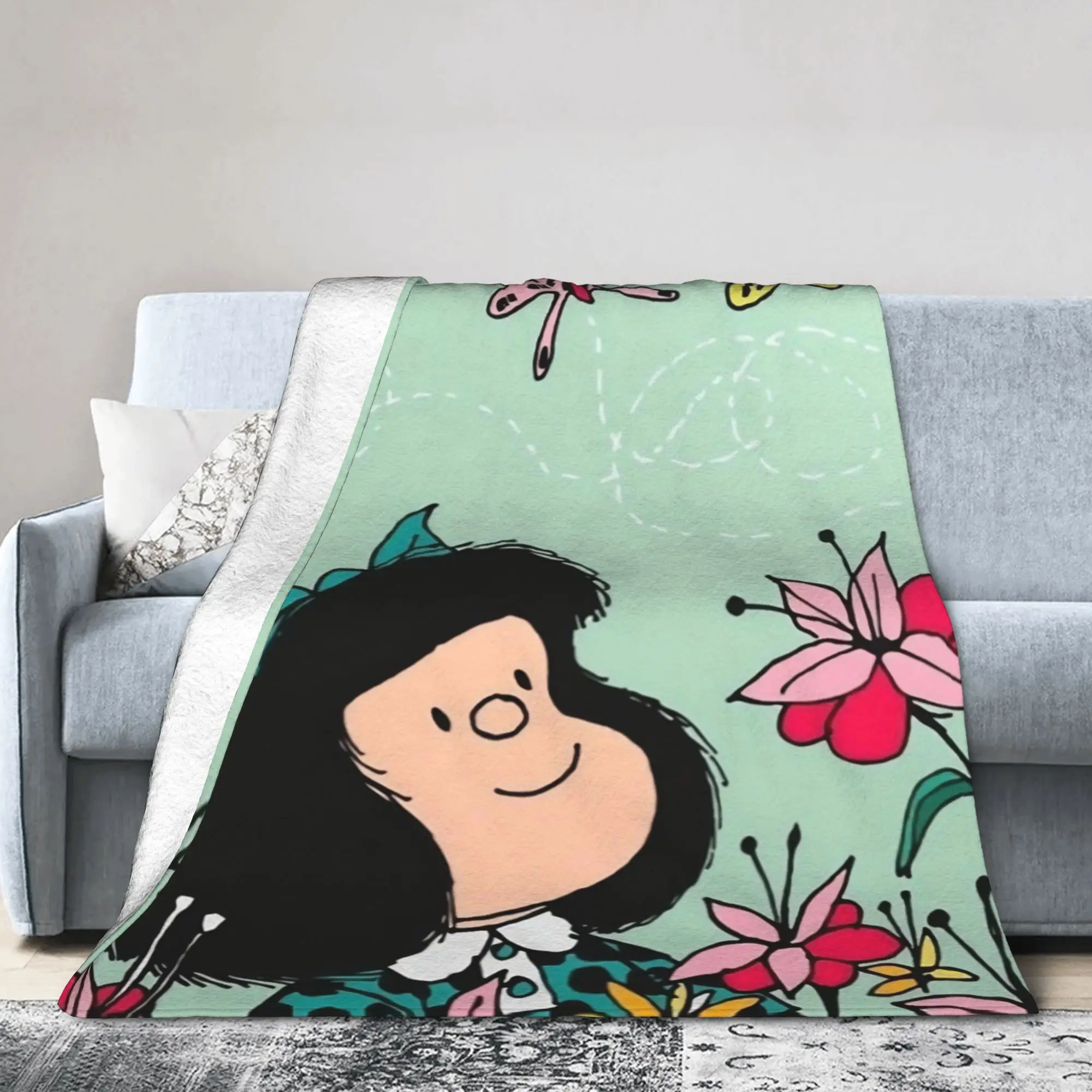 Mafaldas Cartoon Flowers Wool Blanket  Custom Throw Blanket for Home 125*100cm Bedspreads