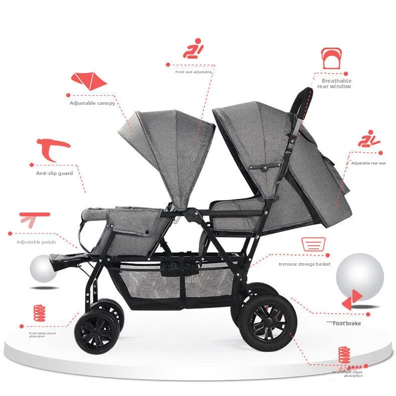 عربات أطفال مزدوجة خفيفة الوزن قابلة للطي ومزدوجة أمامية وخلفية
