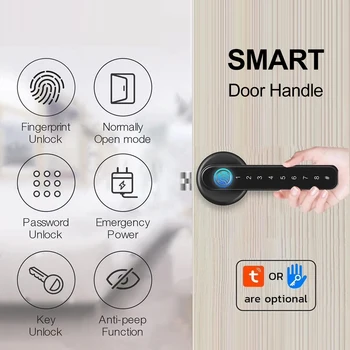 Tuya 블루투스 스마트 지문 문짝 잠금, 암호 기계식 키 잠금 해제, 나무 문짝 단일 핸들 Smartlife