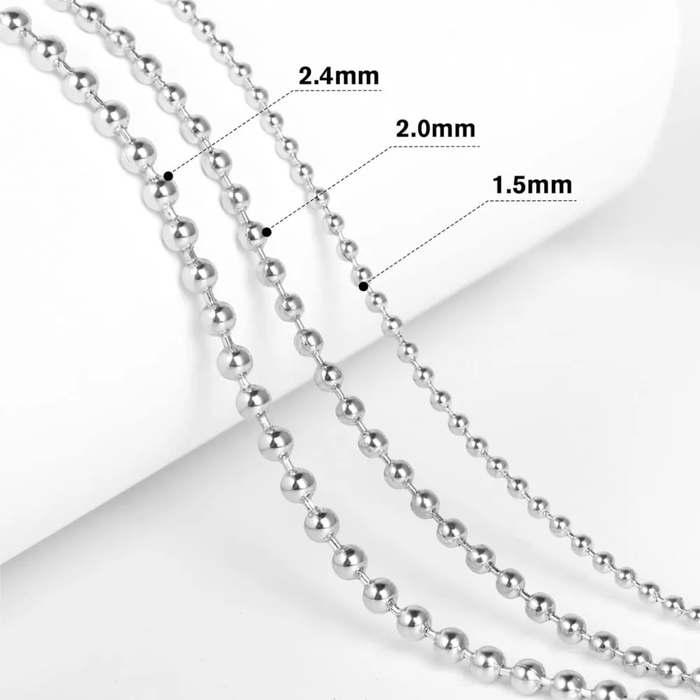 10m Stainless Steel Bead Ball Chains Roll with 50pcs Connectors Clasps for DIY Dog Tag Necklace Keychain Jewelry Making Supplies view 4