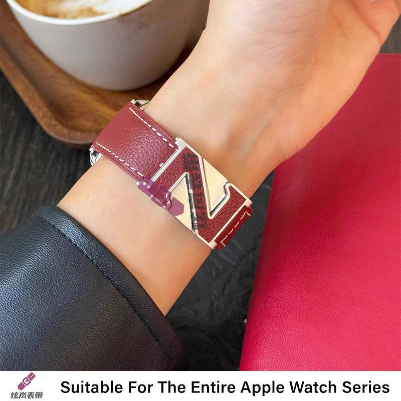 Z-shaped Magnetic Field Buckle Leather Strap for Apple Watch ultra 2 Band 49mm 44mm 38mm 40mm 45mm 41m Bracelet iWatch Series 9