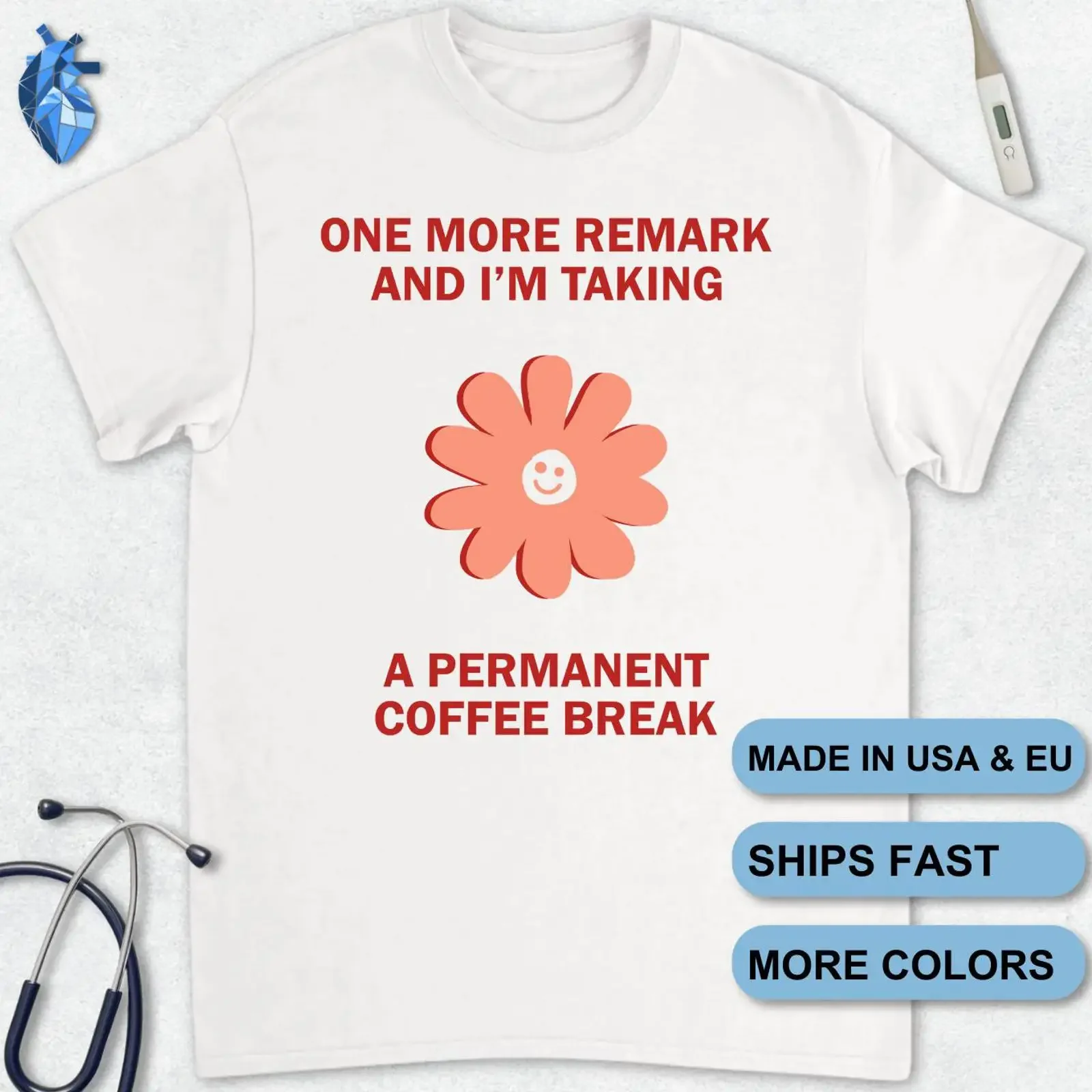 T-shirt décontracté vintage délavé « Pause Café Permanente » – Humour de travail drôle pour employés de bureau, étudiants et médecins – Expression sarcaste et originale