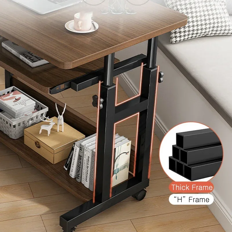 

Bedside study table workstation, laptop adjustable height table with key board holder, living room finishing rack