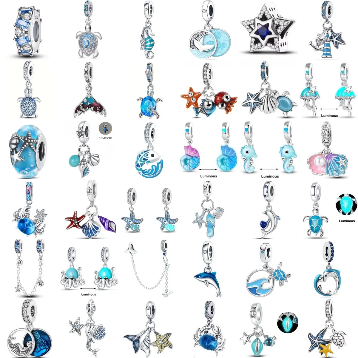 Nuevo Original 925 Plata tortuga marina delfín perla ostra cuentas flor encantos ajuste pulsera collar mujeres joyería Diy