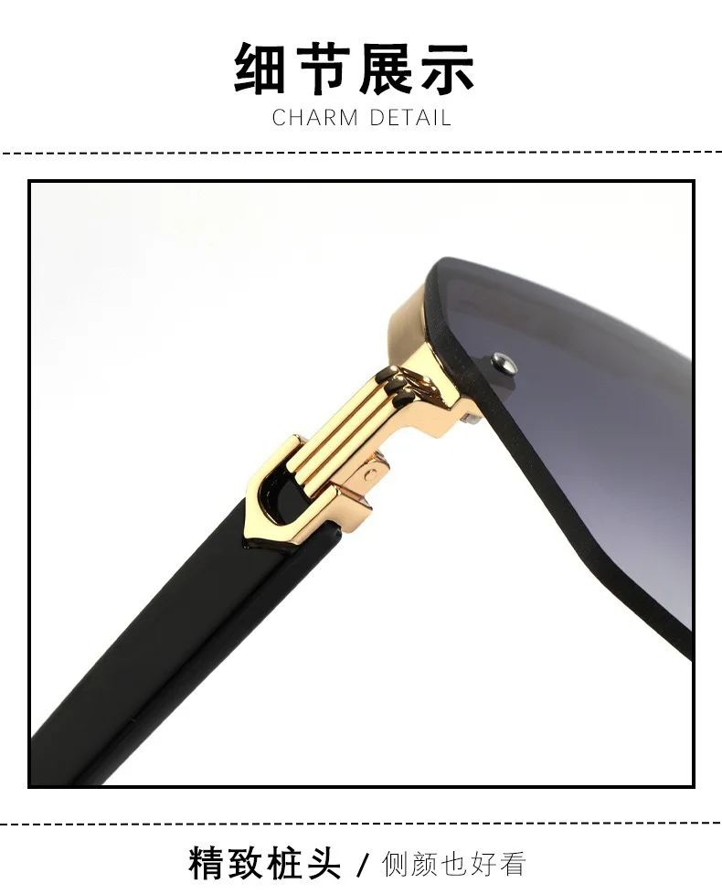 Neue Modische Quadratische Piloten-Sonnenbrille für Männer, Übergroße Legierungs-Sonnenbrille mit Farbverlauf für Frauen, Outdoor-Freizeitbrille – Detail 14