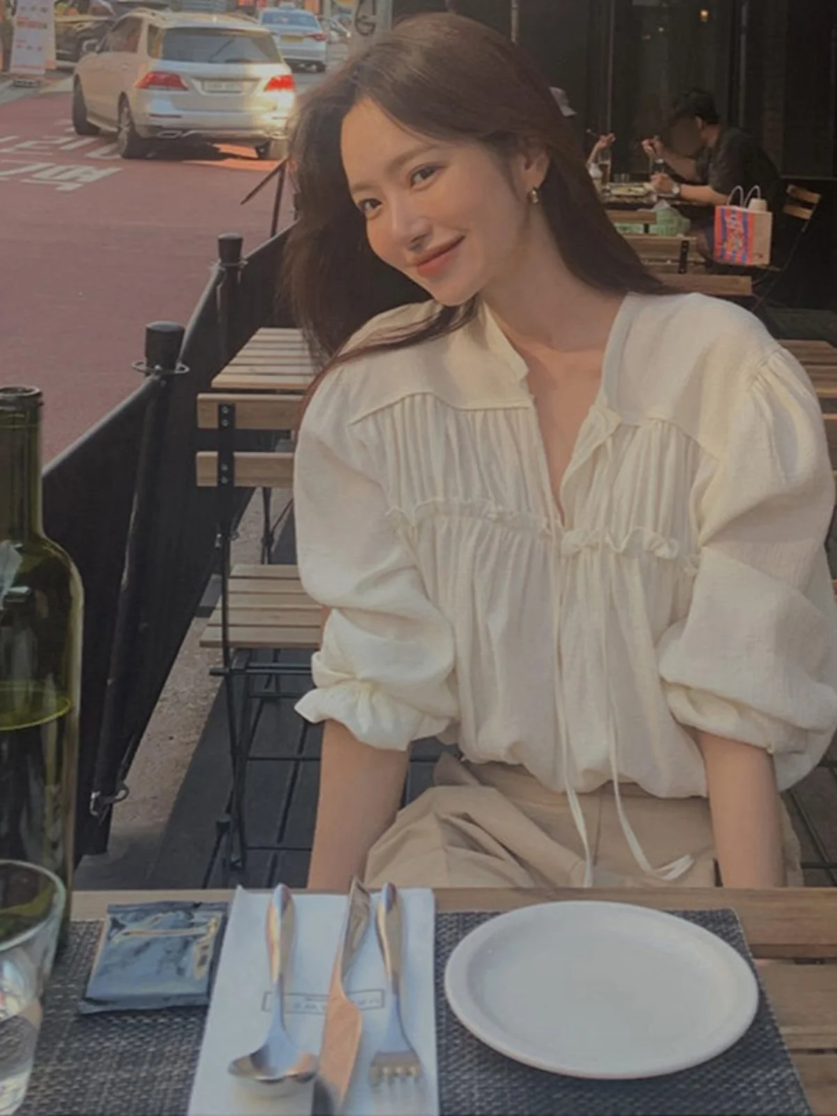 

Sweet Loose Long Sve irt Korean Sle Faionable Early Autumn New Arrival Women's Busin Casual Straight Cut Blouse