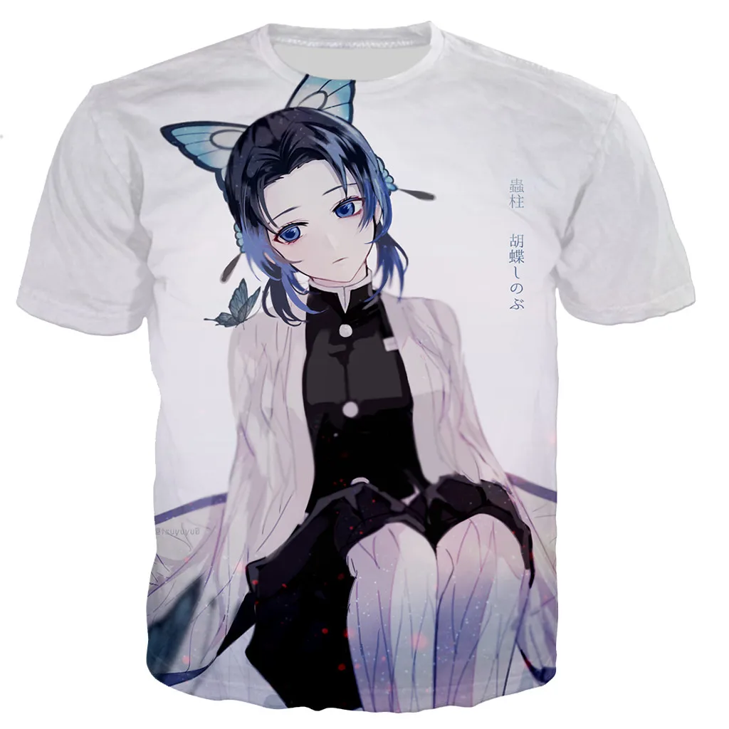 Demon Slayer Kochou Shinobu 3D Print T-Shirts Summer Men Women Short Sleeve T Shirt Oversized Harajuku Tees Tops Kids Clothing