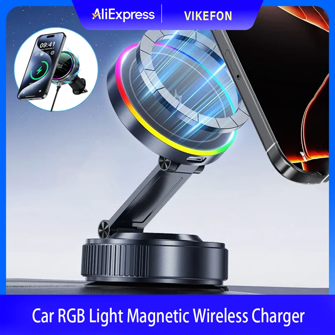 

Магнитное автомобильное беспроводное зарядное устройство, вакуумный кронштейн на присоске, держатель для телефона Magsafe для iPhone 17, 16, 15, 14, 13, 12, станция быстрой зарядки