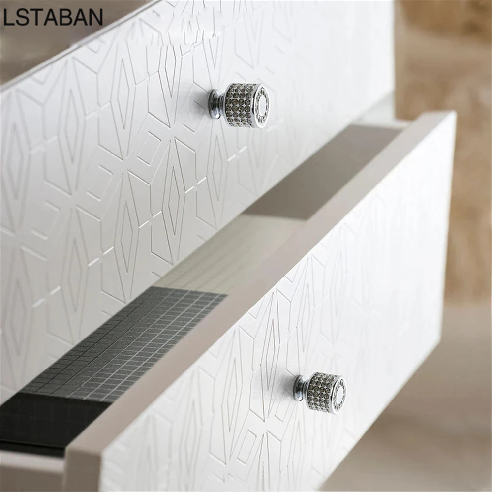 Light Luxury Diamond Cabinet Handle K Gold Crystal Door Knob Zinc Alloy Gem Round Square Shining Drawer Wardrobe Push Pull Knobs