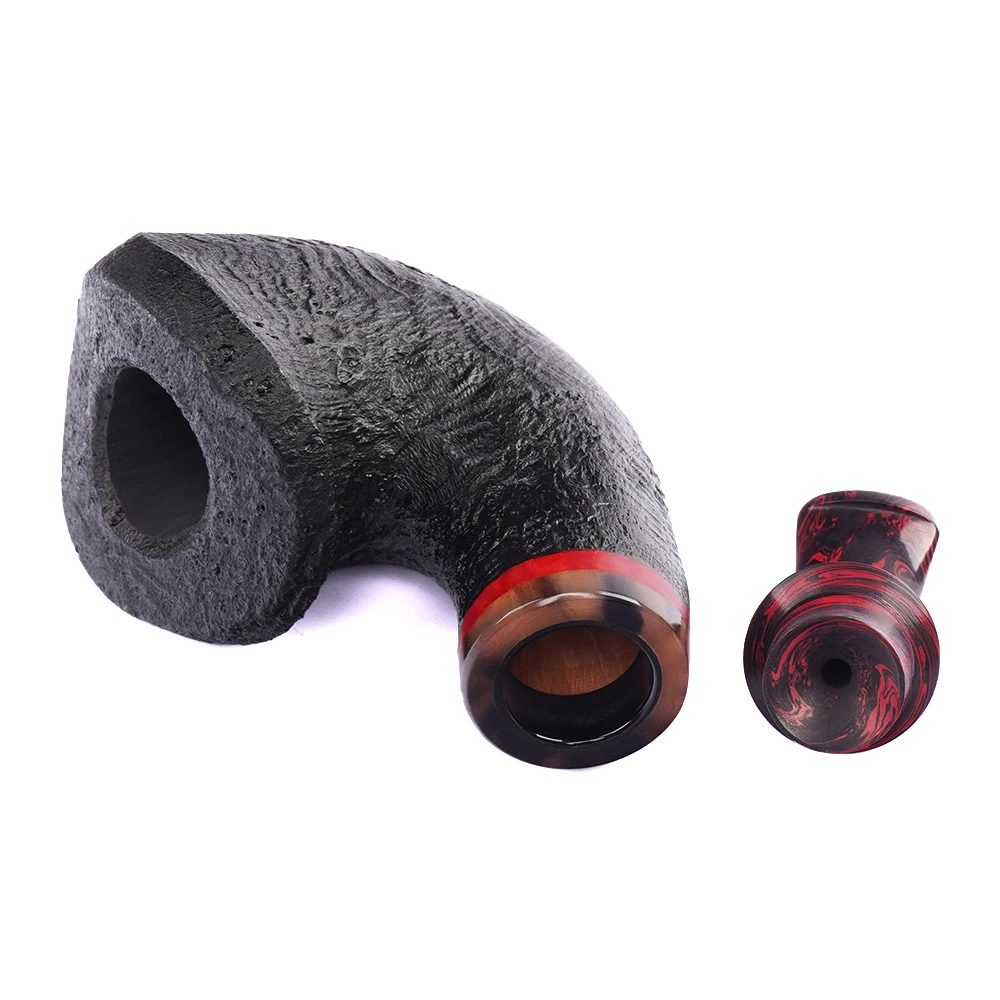 S6f8f1ce34da740408f772f9a73ce1d8cd Schwarze sandgestrahlte Freehand-Briarpfeife