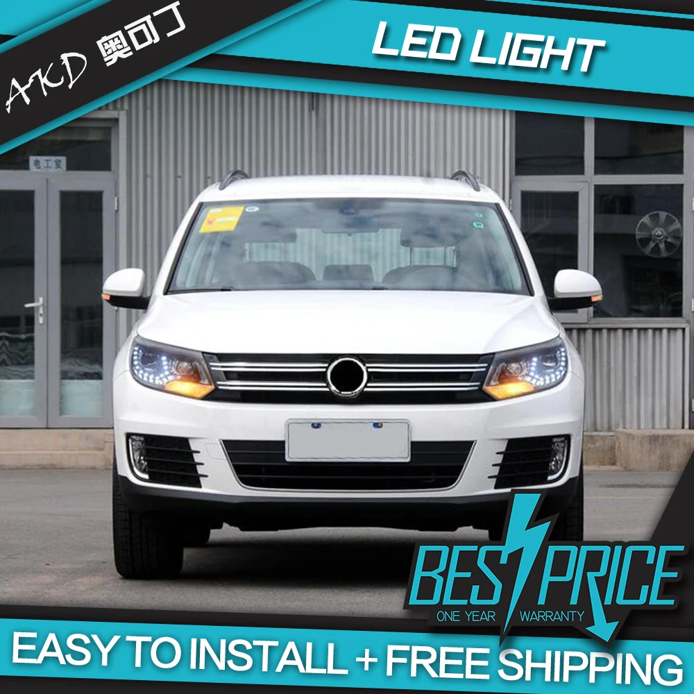 AKD-مصباح أمامي LED DRL ، ضبط ، لسيارات Volkswagen Tiguan 2013-2016 ، شعاع زينون ثنائي ، ضباب ، عيون الملاك