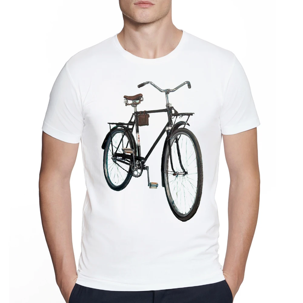 Vintage Men's Creative Trusty Old Bike Canvas Retro Bicycle Print T-Shirt Painting artist Hipster Old-school Tops streetwear Tee