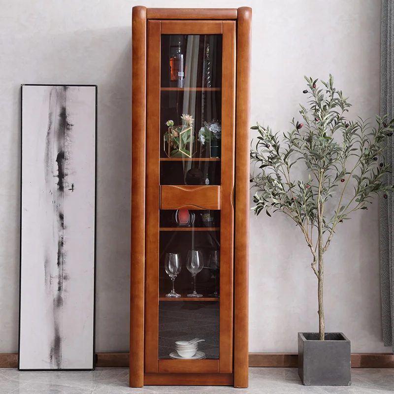 Chinese solid wood single-door wine cabinet small-sized guest restaurant storage corner edge narrow cabinet shelf with glass doo