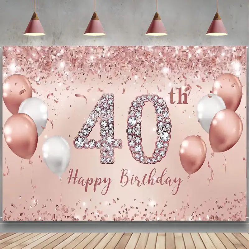 40th Birthday Backdrop Decorations Party Women Rose Gold 40 Birthday Banner Background Happy 40th Birthday Cake Topper Pink Gold