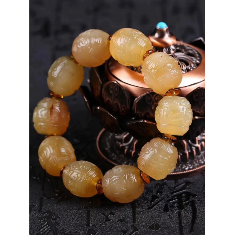 

NaturalOld Sheep Horn Six Words Mantra Buddha Beads Full of Blood Cornu Caprae Hircus Bracelet Men and Women