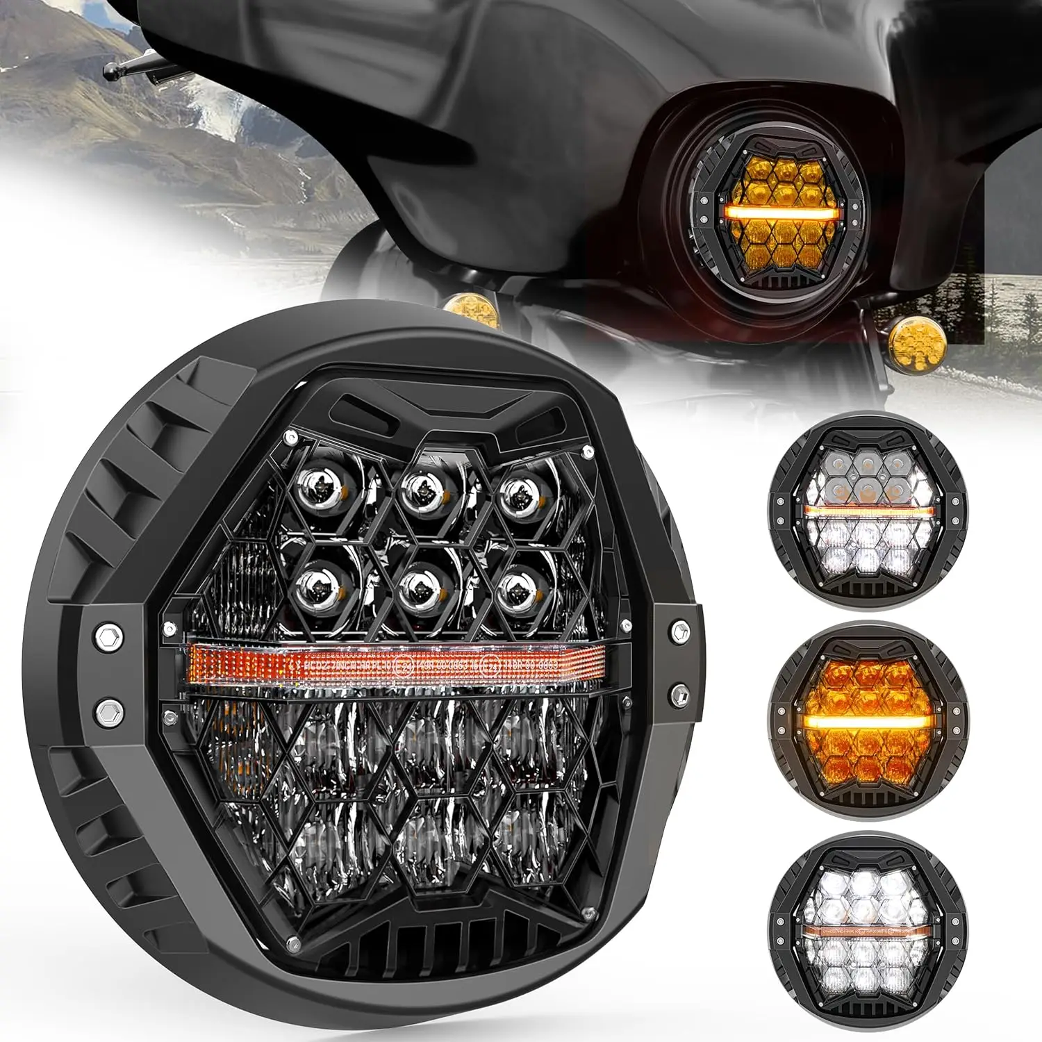 

1000% Bright 120W 7'' Motorcycles LED Headlight with Amber Turn Signal Compatible