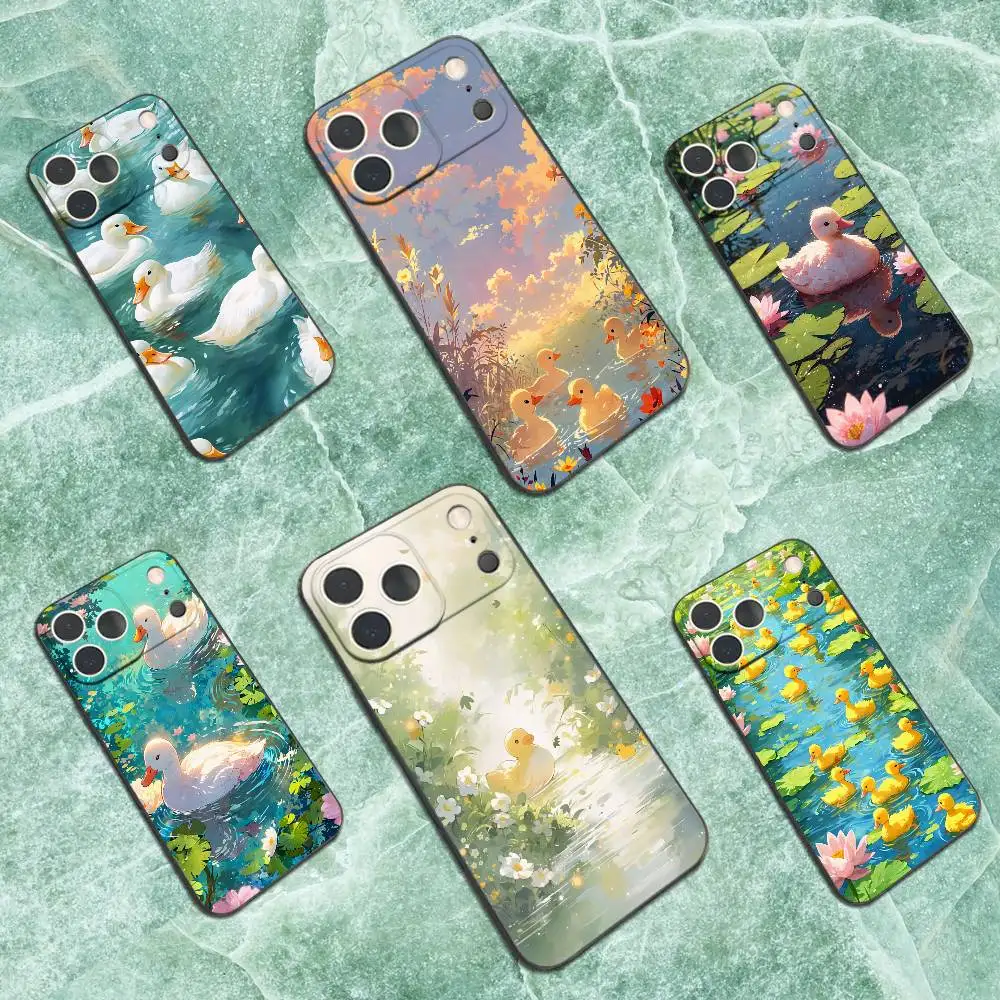 

Cute Duck Cartoon Art Phone Case For iPhone 17,16,15,14,13,12,11 Plus,Pro Max,XS,X,XR,SE,Mini,8,7,Soft Silicone Black Cover