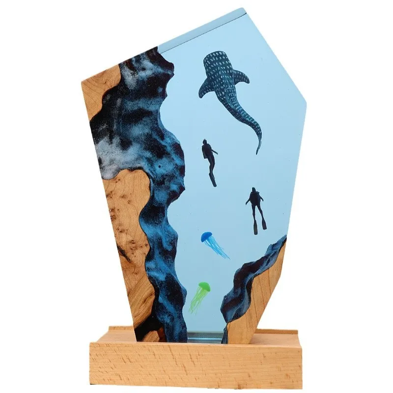 Resin Cave Whale Diver Desktop Jellyfish Glowing Ornament Creative Home Decoration Marine Art Gift for Giving