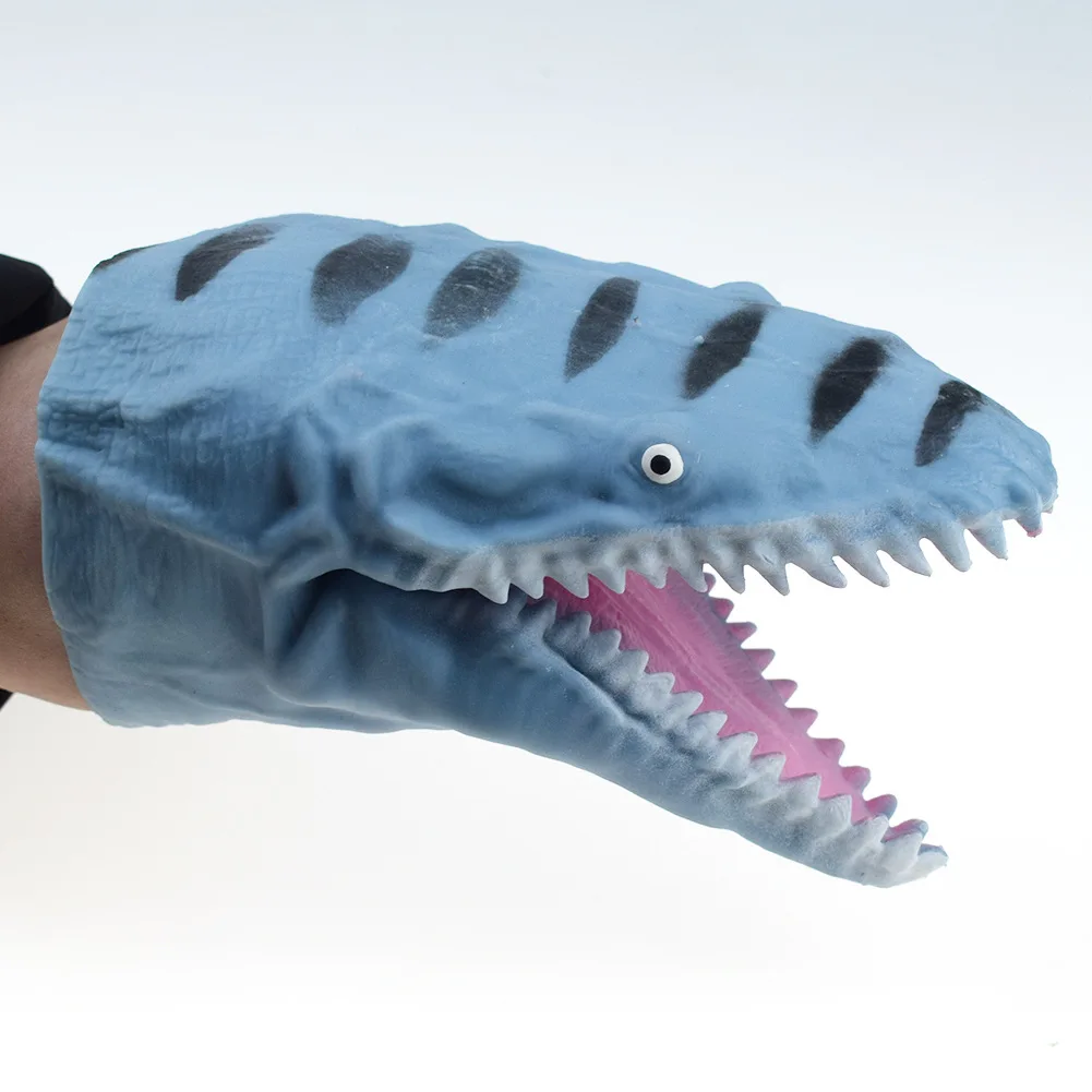 Novelty Funny TPR Plastic Blue And Gray Dinosaur Sea Fish Shape Hand Puppet Gloves Toys Storytelling Dolls Props Mischief Toys