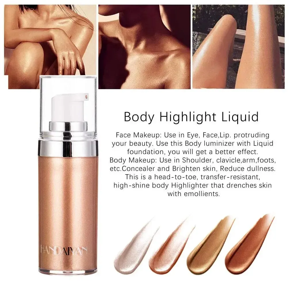 Gouttes de maquillage surligneur liquide, fond de teint scintillant, fond de teint scintillant, chausse-pied hydratant pour le visage, éclat liquide lisse, maquillage pour le corps