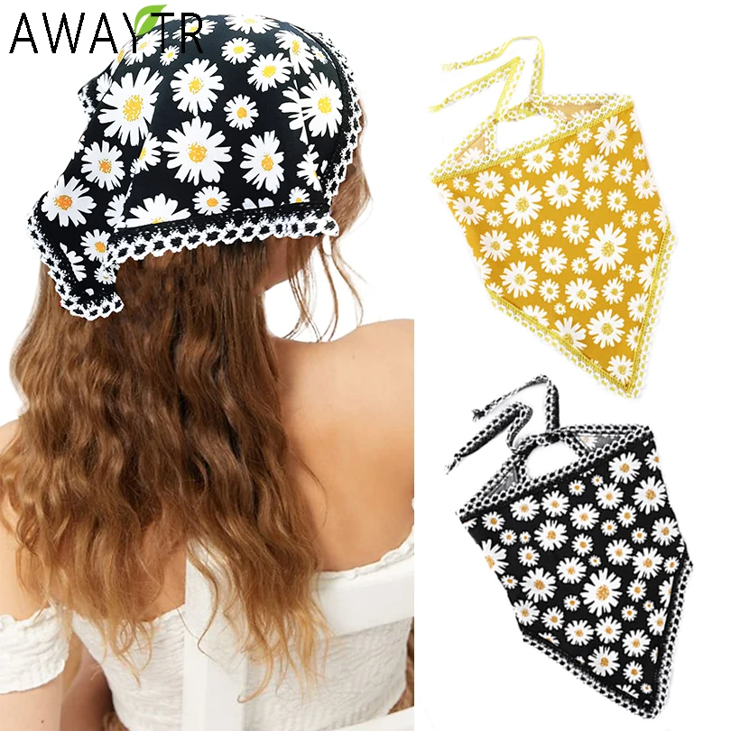 Summer Flower Printing Hair Scarf Hairband Straps Daisy Headband Triangle Bandana Kerchief Women Girl Headwear Hair Accessories