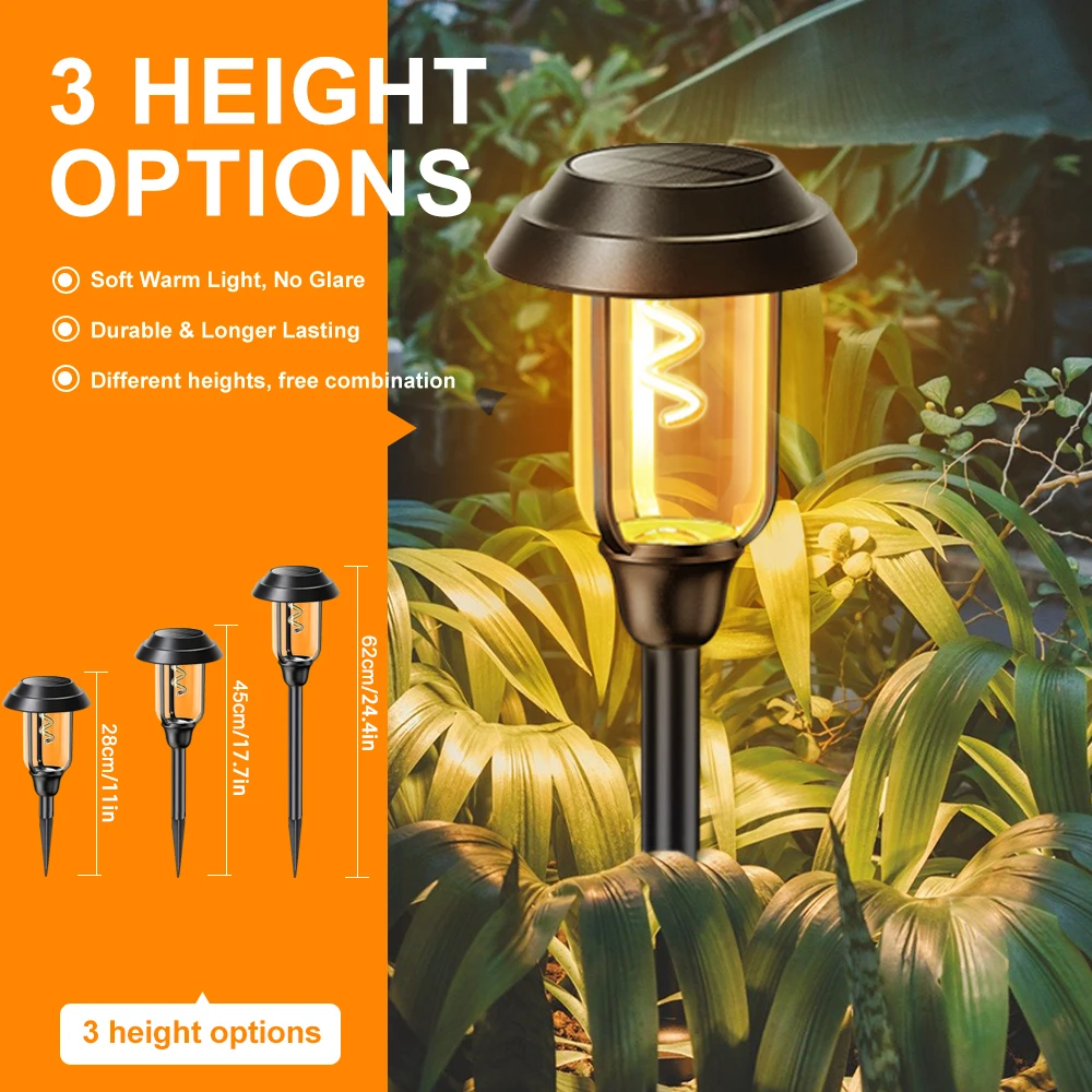 Imagem -05 - Outdoor Led Solar Pathway Lights Impermeável Paisagem Path Lamp Auto on Off Decoração do Jardim Tungsten Driveway Lights Novidades Atualizado