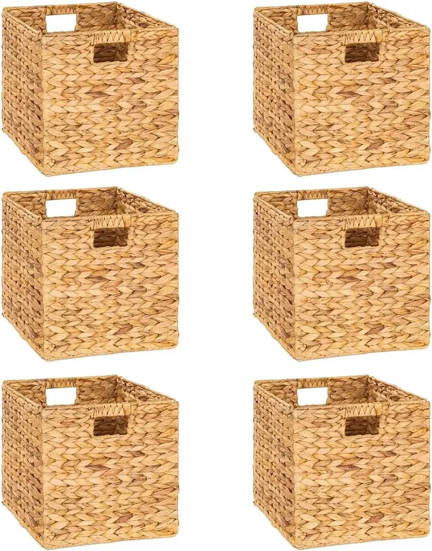 Water Hyacinth Storage Baskets, Wicker Storage Baskets for Shelves, Woven Baskets for Storage, Square Wicker Storage Basket for
