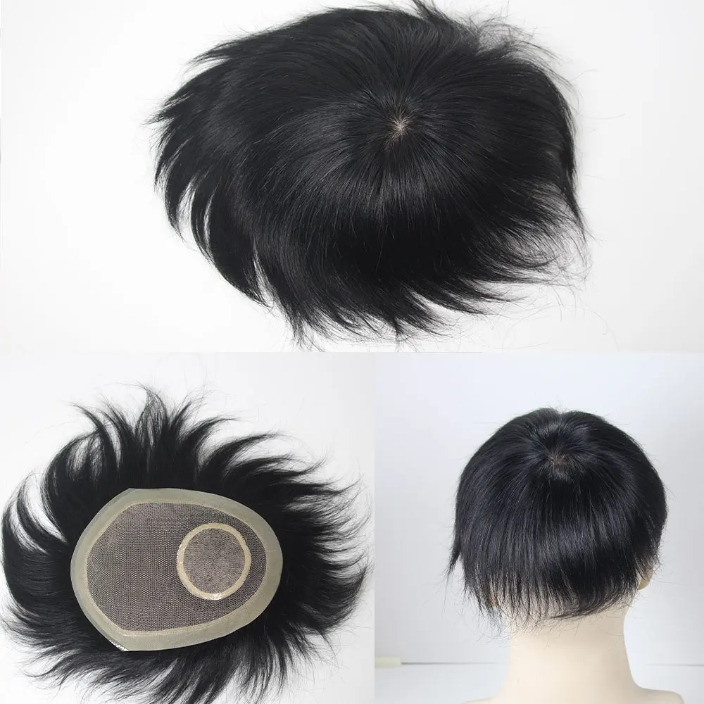 الشعر المستعار الإنسان للرجال السويسري الدانتيل الحرير قاعدة أعلى بو حول الباروكات 13x18 سنتيمتر نظام الشعر المستقيم الرجال الباروكات لآسيا 1B