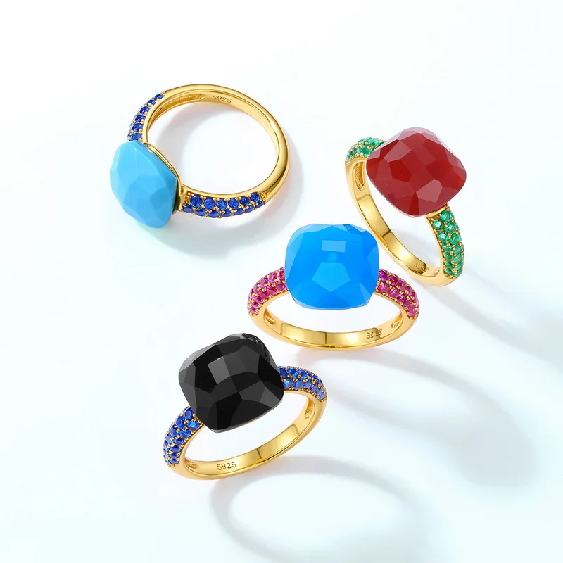 

Кольцо Candy Series с геометрическим синтетическим кристаллом, золото 18 карат, платиновое посеребрение PT950, 7-слойное золотое кольцо с преувеличенной индивидуальностью