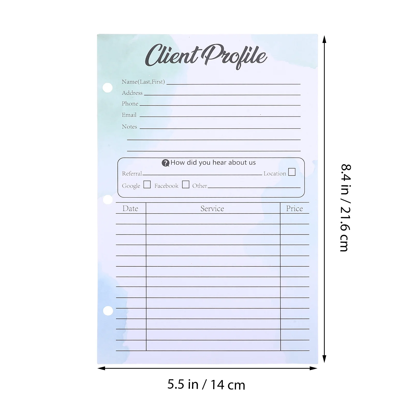 50pcs Client Profile Cards With Holes For Binder Use Compatible Information Record Sheets Salon Business Organization File
