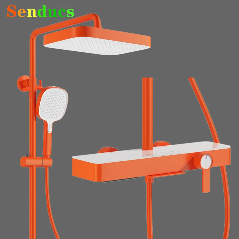 

Orange Piano Bathroom Shower Set Waterfall Bathroom Mixer Faucets Rainfall Shower Head Hot Cold Piano Bathroom Shower System