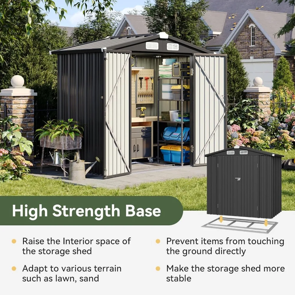 Capannone portaoggetti da esterno Capannone da giardino in metallo da 6x3,9 piedi con ante bloccabili, ideale per attrezzi, biciclette, cortile, soluzioni di stoccaggio nel patio