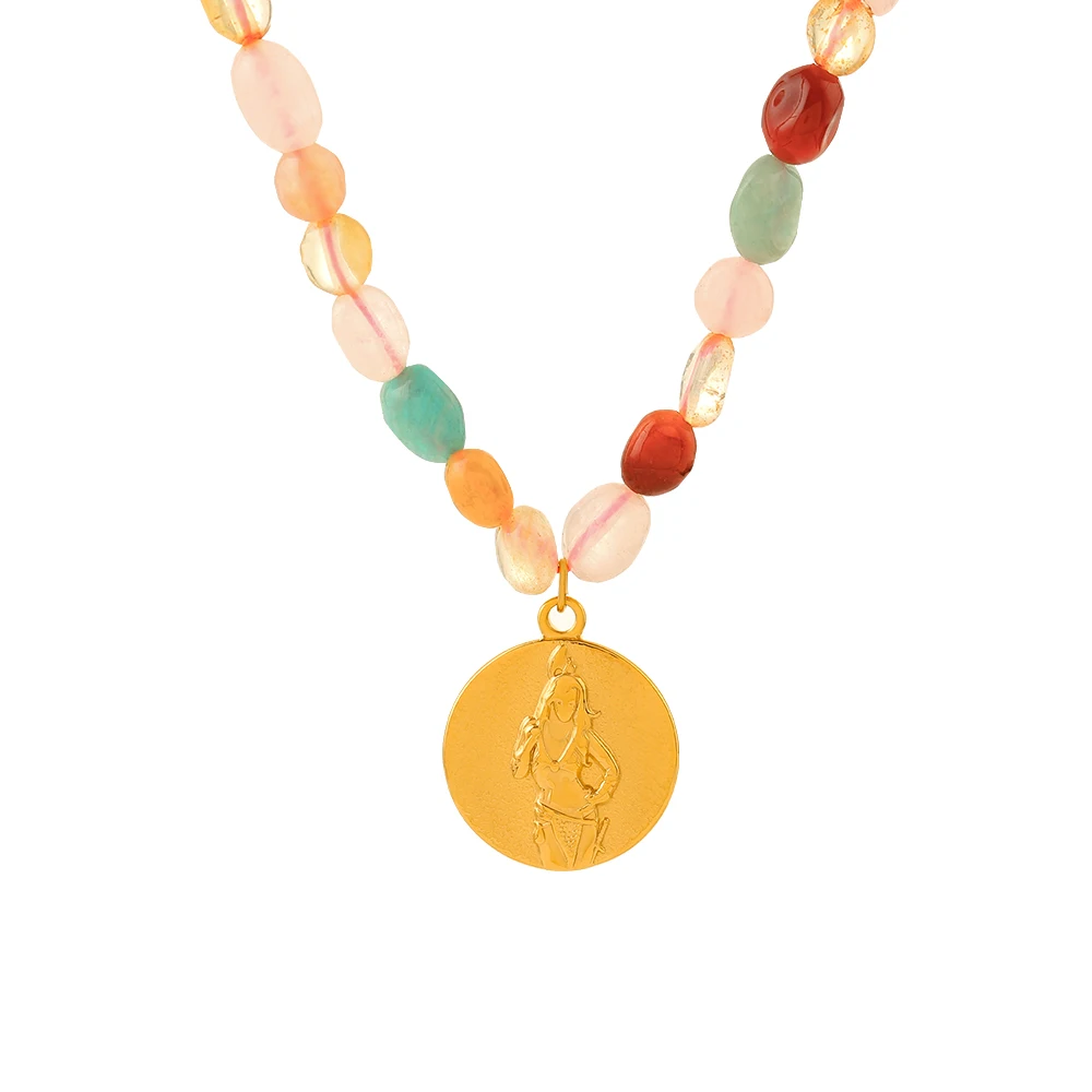 Necklace Set For Fashion Women Stainless Steel Colorful Nature Stone Chain Beaded Luxury Jewelry Party Wedding Gift