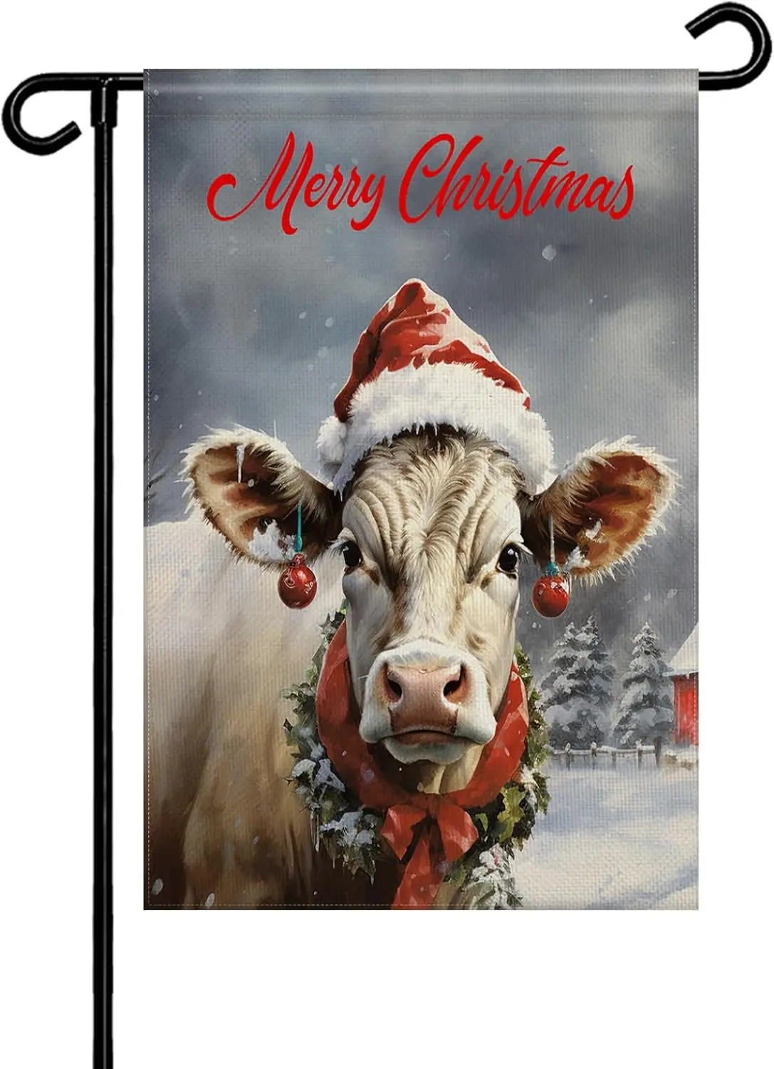 Christmas Cow Garden Flag 28x40 Double Sided for All Seasons Decorative Welcome Yard Flags for Outside Décor Outdoor Easter St.