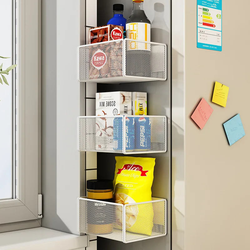 Household Refrigerator Magnetic Shelf, Side Storage, Side Hanging Basket Box, Household Summary Shelf, No Punching Required