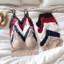 Women Lace Bra Set Deep V Bra and Panties Set Lace Bralette Seamless Underwear Embroidery Intimates Female Sexy Lingerie Set