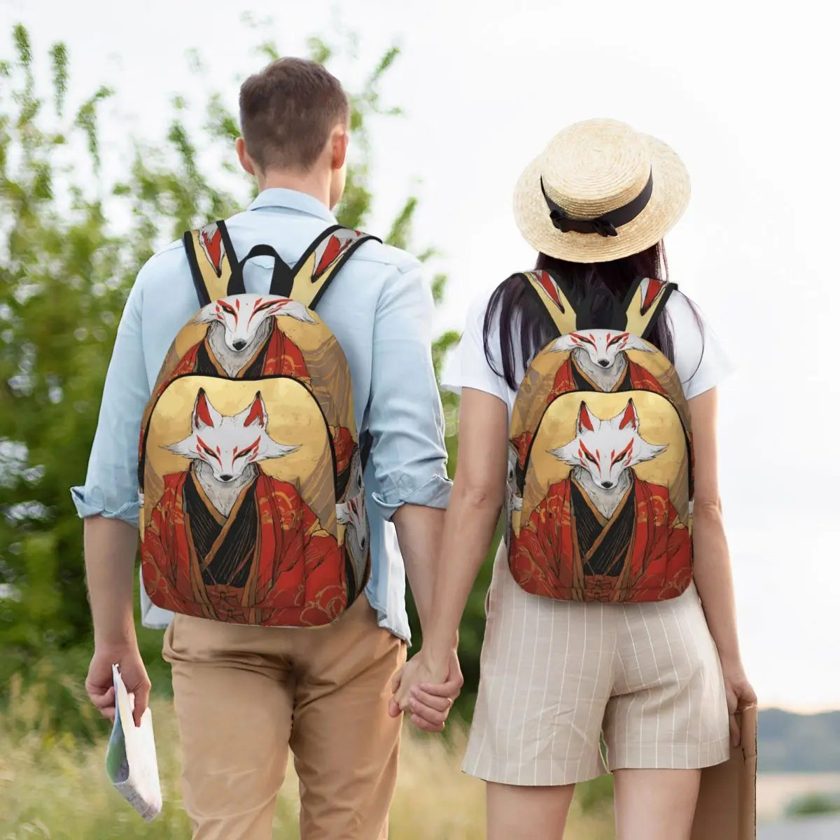 Mythical Kitsune Spirit Backpack Student BookBag Kids School Bag Laptop Shoulder Bags for Men Women